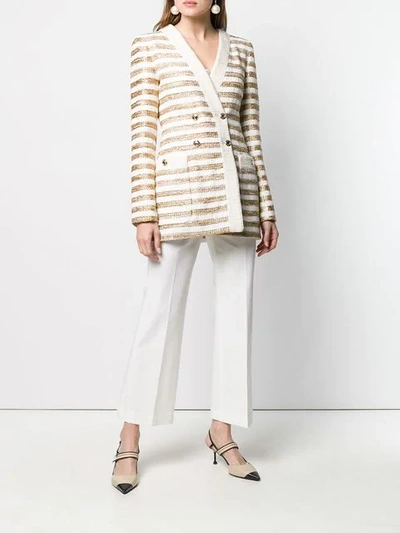 Shop Alessandra Rich Striped Double Breasted Blazer In Gold