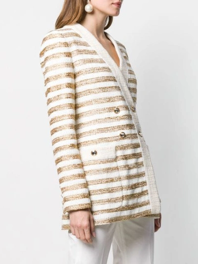 Shop Alessandra Rich Striped Double Breasted Blazer In Gold