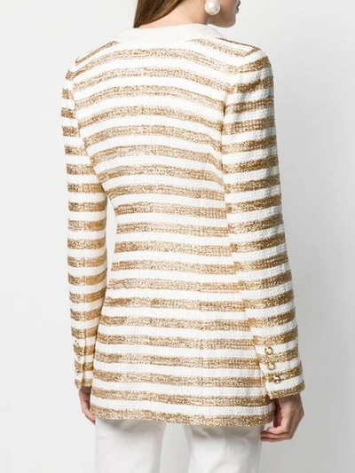 Shop Alessandra Rich Striped Double Breasted Blazer In Gold