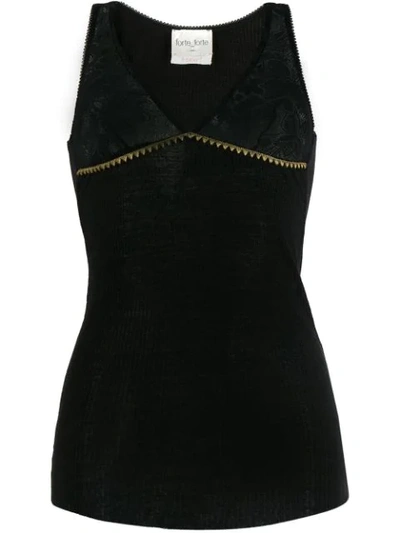 Shop Forte Forte Lace Panel Tank Top In Black