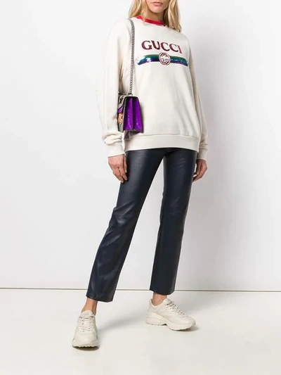 Shop Gucci Sequin Logo Sweatshirt In Neutrals