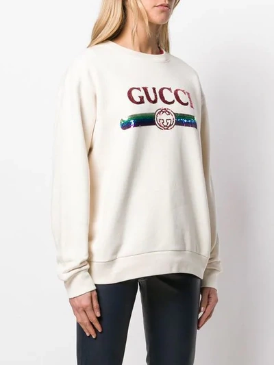 Shop Gucci Sequin Logo Sweatshirt In Neutrals