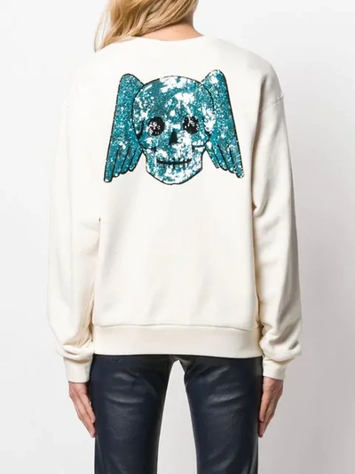 Shop Gucci Sequin Logo Sweatshirt In Neutrals