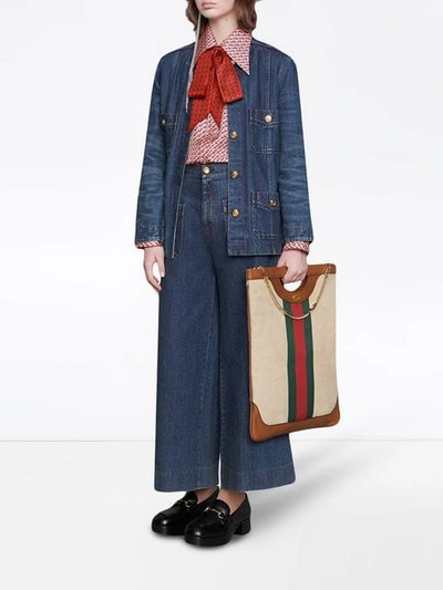 Shop Gucci Denim Wide Leg Pant In Blue