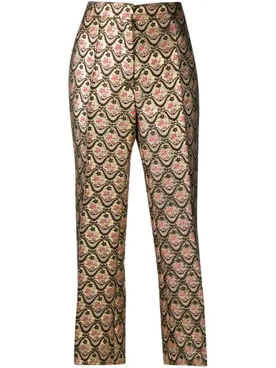 Shop Rochas Print Mosaic Chino Trousers In Metallic