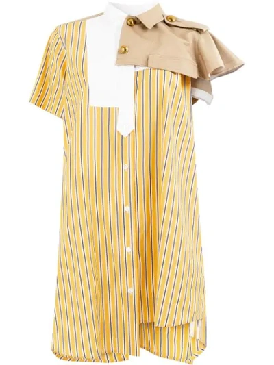 Shop Sacai Striped Shirt Dress - Yellow