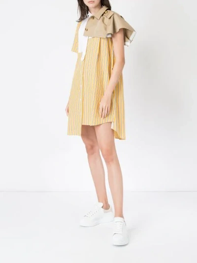 Shop Sacai Striped Shirt Dress - Yellow