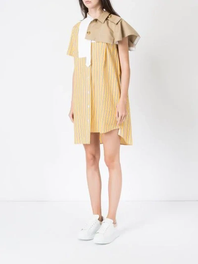 Shop Sacai Striped Shirt Dress - Yellow