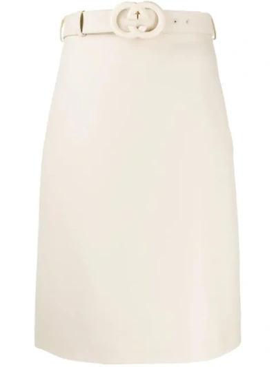 Shop Gucci Gg Belted High-waist Skirt In White