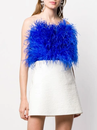 Shop Attico Feathers Strapless Top In Blue