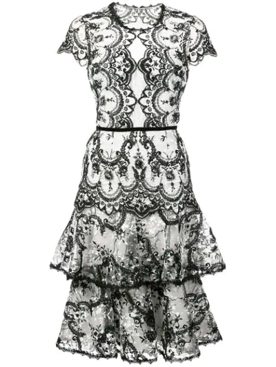 Shop Marchesa Notte Embroidered Lace Midi Dress In White