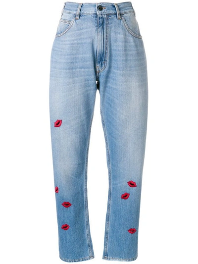 Shop Vivetta Lip Embroidered Jeans In Blue