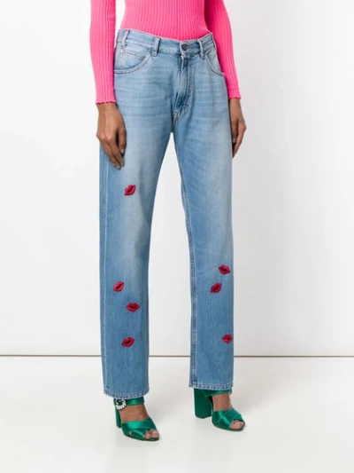 Shop Vivetta Lip Embroidered Jeans In Blue