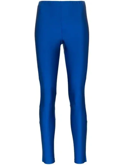 Shop Gucci Logo Side Stripe Leggings In Blue