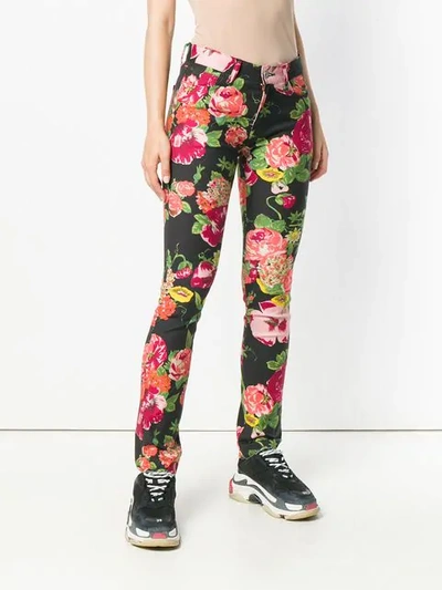 Shop Junya Watanabe Floral Print Skinny Jeans In Black