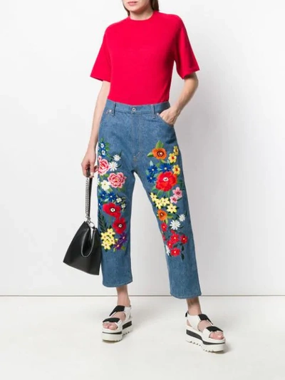 Shop Junya Watanabe Floral-embroidered Jeans In Blue