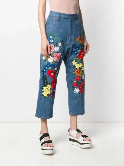Shop Junya Watanabe Floral-embroidered Jeans In Blue