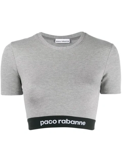 Shop Rabanne Paco  Cropped Logo Print T-shirt - Grey