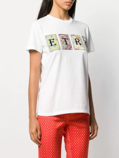 Shop Etro Logo Print Crew Neck T-shirt In White