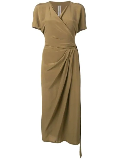 Shop Rick Owens Gathered Detail Wrap Dress In Green