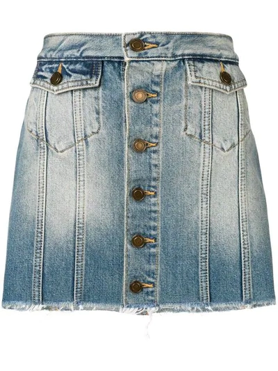 Shop Saint Laurent Buttoned Denim Mini Skirt In Blue