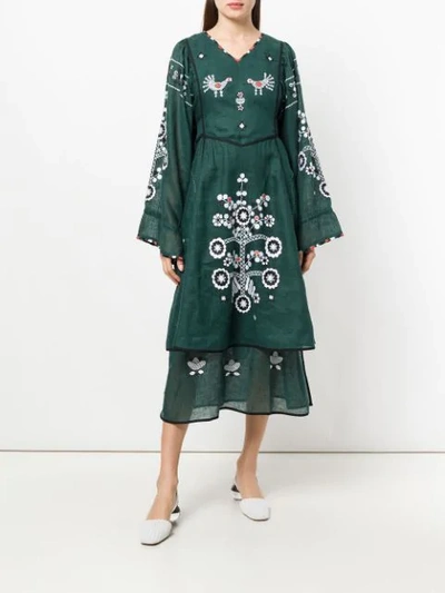 Shop Vita Kin Embroidered Bohemian-style Midi Dress In Green