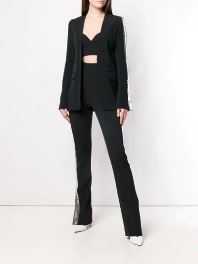 Shop David Koma Contrast Sequin Side Trousers In Black