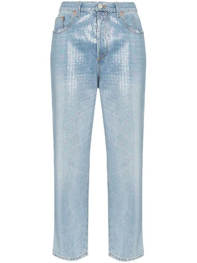Shop Gucci Sequin-embellished Cropped Jeans In Metallic