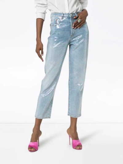 Shop Gucci Sequin-embellished Cropped Jeans In Metallic