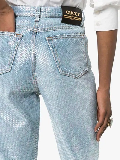Shop Gucci Sequin-embellished Cropped Jeans In Metallic