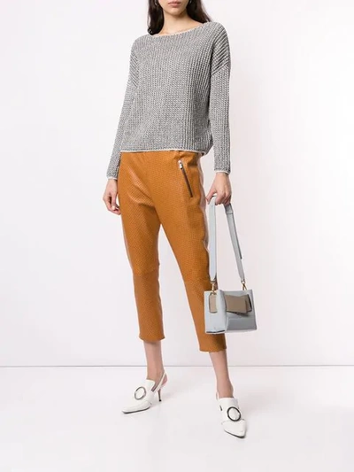 Shop Ecaille Perforated Cropped Trousers In Brown