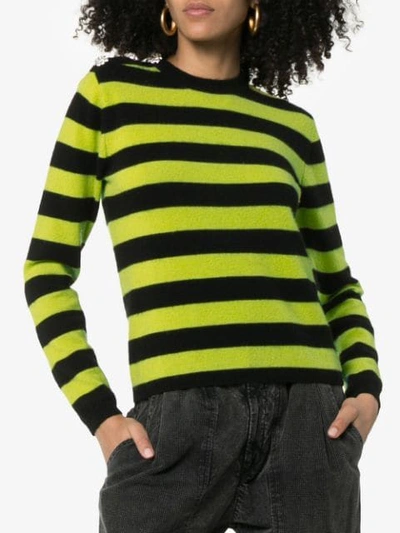 Shop Ganni Crystal Button Striped Sweater In Black