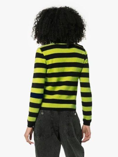 Shop Ganni Crystal Button Striped Sweater In Black