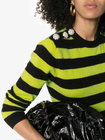 Shop Ganni Crystal Button Striped Sweater In Black