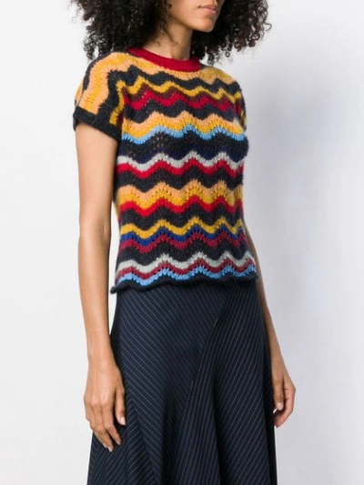 Shop Marni Zig Zag Knitted Top In Blue