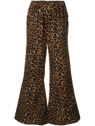 Shop Mes Demoiselles Leopard Flared Trousers In Brown