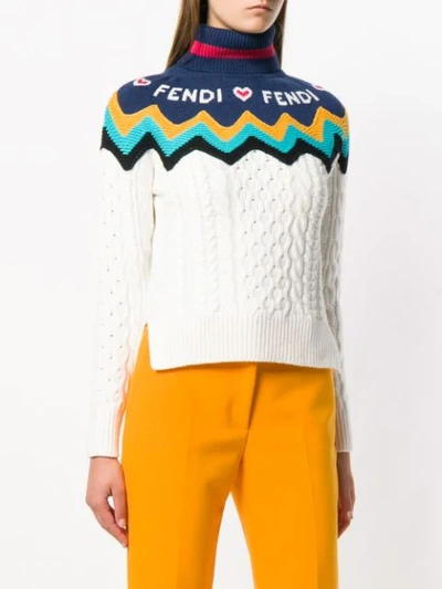 Shop Fendi Knitted Logo Jumper In White