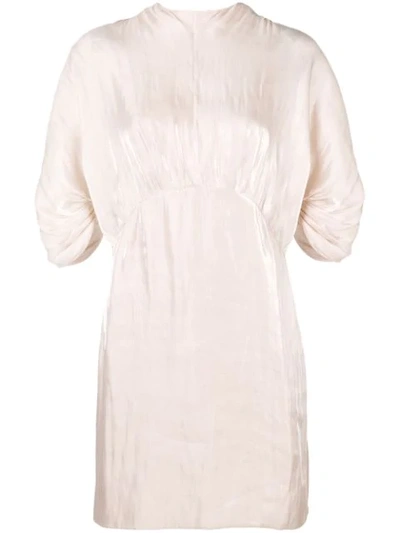 Shop Prada Ruched Waist Dress In Neutrals