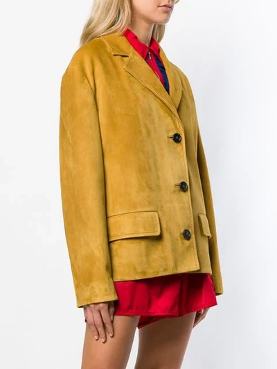 Shop Prada Brushed Leather Jacket In Yellow