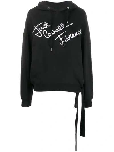 Shop Just Cavalli Embroidered Logo Hooded Sweatshirt In Black