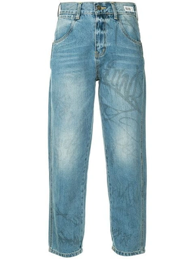 Shop Ground Zero Graffiti Print Boyfriend Jeans In Blue