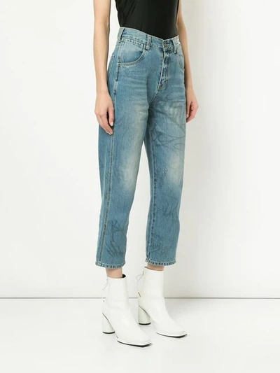 Shop Ground Zero Graffiti Print Boyfriend Jeans In Blue