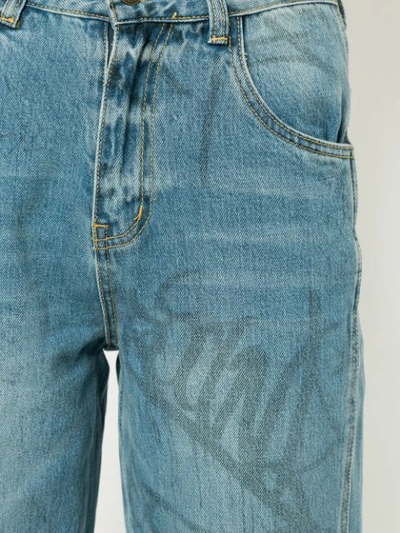 Shop Ground Zero Graffiti Print Boyfriend Jeans In Blue