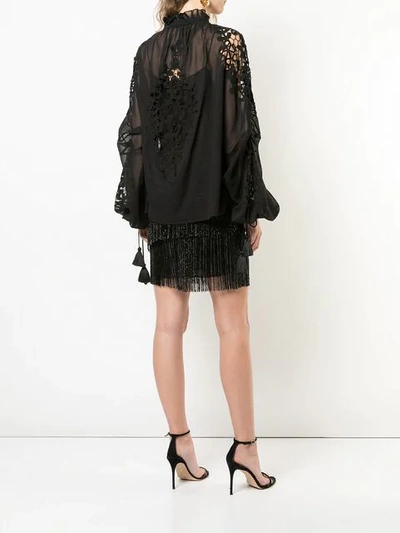 Shop Oscar De La Renta Lacework Panel Blouse In Black