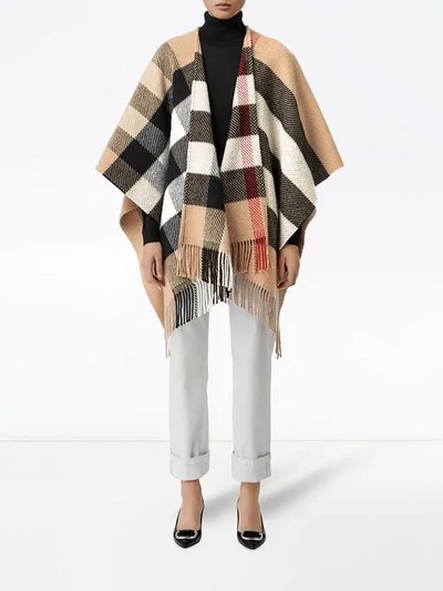 Shop Burberry Check Wool Cashmere Cape In Brown