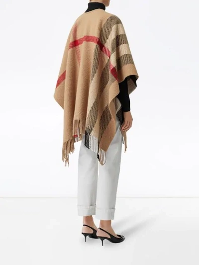 Shop Burberry Check Wool Cashmere Cape In Brown