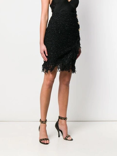 Shop Balmain Wrap-around Fringed Skirt In Black