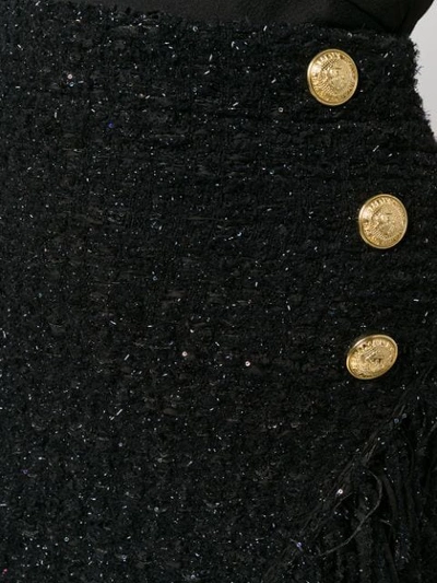 Shop Balmain Wrap-around Fringed Skirt In Black