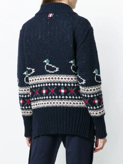 Shop Thom Browne Duck Fair Isle Oversized Pullover In Blue