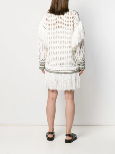 Shop Sonia Rykiel Large Knit Sweater With Fringes In White